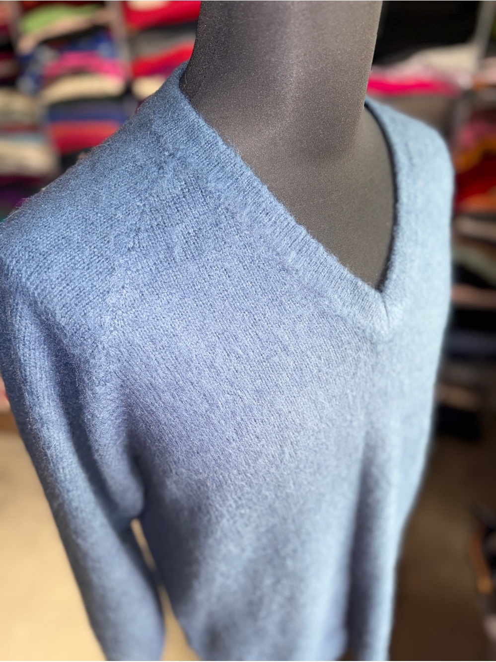 Men's V-Neck Alpaca Sweater in Light Blue